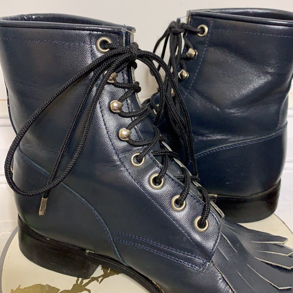 Justin Vintage Navy Lace Up Boots - Picture 2 of 11
